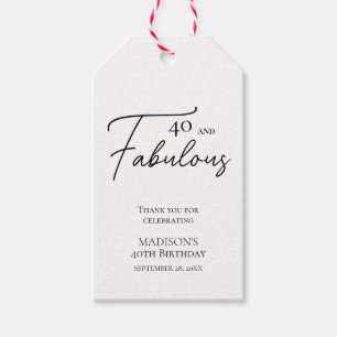 Etiqueta Para Presente 40 e Fabuloso 40º aniversário preto e branco