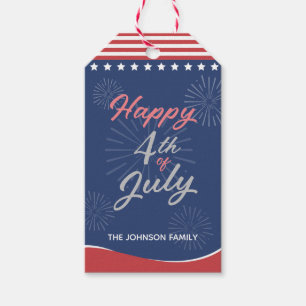 Etiqueta Para Presente 4 de Julho Feliz Dia da Independência Vermelho Azu