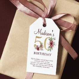 Etiqueta Para Presente 50º aniversário da Borgonha Dourada Floral Persona