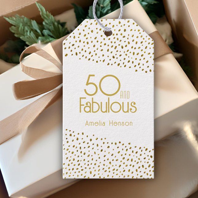 Etiqueta Para Presente 50 e Fabulosa Glitter Dourada 50º aniversário (Criador carregado)