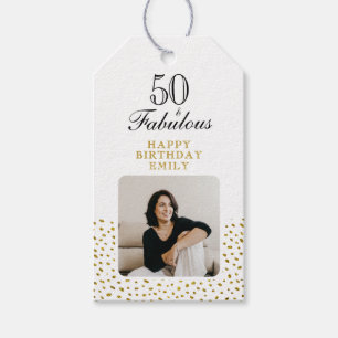 Etiqueta Para Presente 50 e Fabuloso Brilho Dourado Foto 50º Aniversário