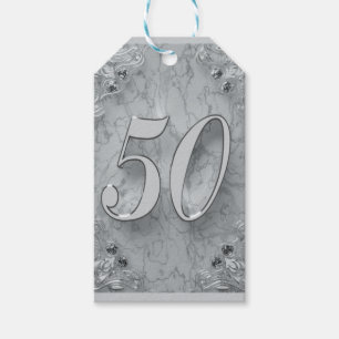 Etiqueta Para Presente 50th Mármore de prata régio do aniversário ou d