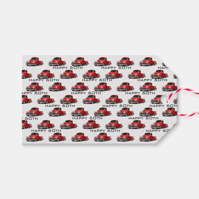 Etiqueta Para Presente 60º Aniversário - Caminhão Vermelho Retroativo (Frente (horizontal))