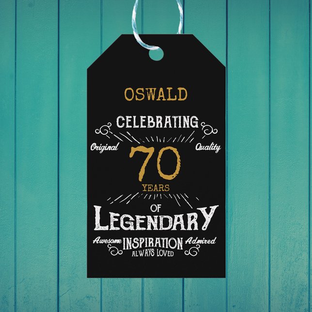 Etiqueta Para Presente 70 Birthday Black Legendage (70th Birthday Black Gold Legendary Vintage Gift Tags
)