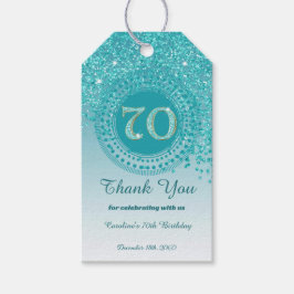 Etiqueta Para Presente 70 de Aniversário do Azul-Teal Moderno