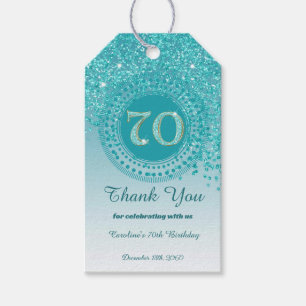 Etiqueta Para Presente 70 de Aniversário do Azul-Teal Moderno