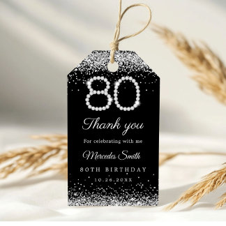 Etiqueta Para Presente 80 de Ouros Elegantes Festa de aniversário Obrigad