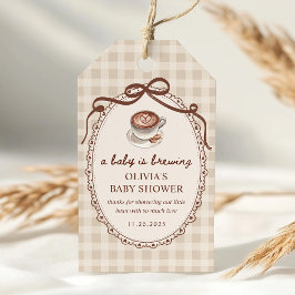 Etiqueta Para Presente A Baby is Brewing Gingham Coffee Baby Shower Favor