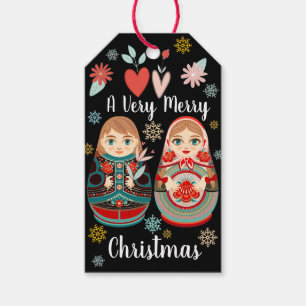 Etiqueta Para Presente A Matryoshka russa Dolls Mr & Mrs com Snowflakes