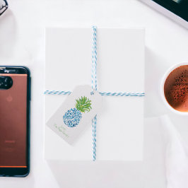 Etiqueta Para Presente Abacaxi Chinoiserie Azul Branco Personalizado