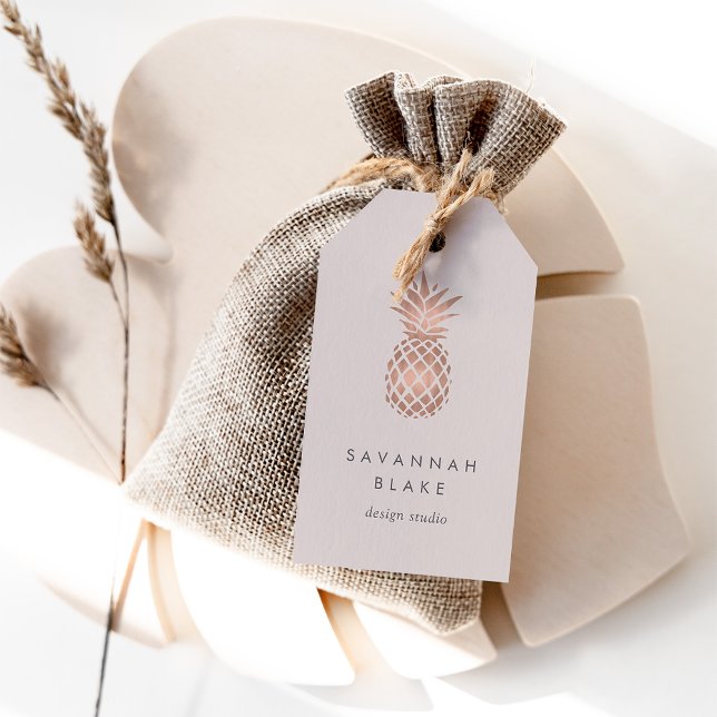 Etiqueta Para Presente Abacaxi Rosa Dourado Faux (Criador carregado)