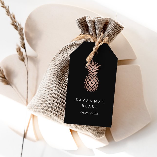 Etiqueta Para Presente Abacaxi Rosa Dourado Faux (Criador carregado)