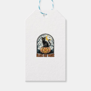 Etiqueta Para Presente Abóbora de Gato Preto Gravura de Halloween Vintage