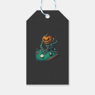 Etiqueta Para Presente Abóbora de Halloween Esqueleto Jogando Bilhar