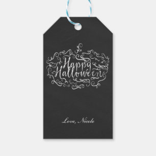 Etiqueta Para Presente Abóbora de Lousa Elegante Feliz Festa de Halloween