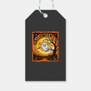 Etiqueta Para Presente Abóbora Fantasma de Halloween Árvore Assombrada