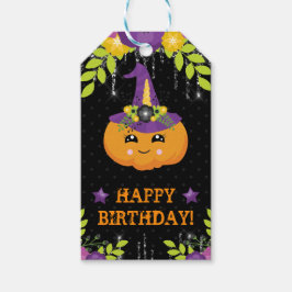 Etiqueta Para Presente Abóbora Floral de Halloween de Aniversário Fofa