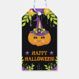 Etiqueta Para Presente Abóbora Floral de Halloween Fofa