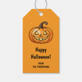 Etiqueta Para Presente Abóbora Laranja Feliz Cartoon Halloween