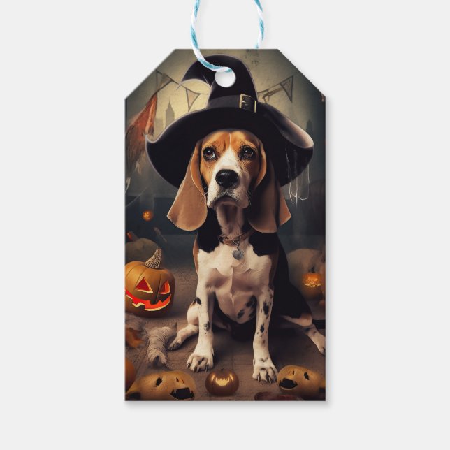 Etiqueta Para Presente Abóboras Beagle Halloween Assustadoras (Frente)