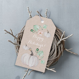 Etiqueta Para Presente Abóboras Brancas Aquarela Floral Personalizada