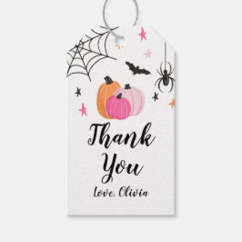 Etiqueta Para Presente Abóboras de Halloween Rosa Aranhas Aniversário Ass