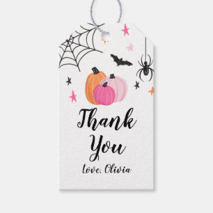 Etiqueta Para Presente Abóboras de Halloween Rosa Aranhas Aniversário Ass