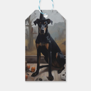 Etiqueta Para Presente Abóboras Doberman Halloween Assustador