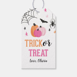 Etiqueta Para Presente Abóboras e Aranhas Pink Halloween de Doce ou Trave
