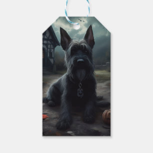 Etiqueta Para Presente Abóboras Terrier Escocês Halloween Assustador