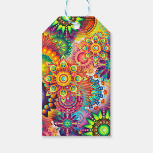Etiqueta Para Presente Abstrato Boho do Padrão Retroativo Funky