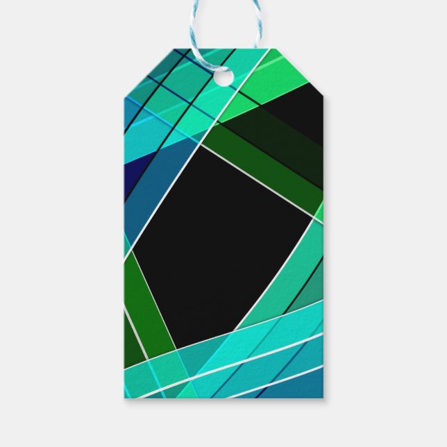 Etiqueta Para Presente Abstrato, geométrico, verde, azul, preto (Frente)