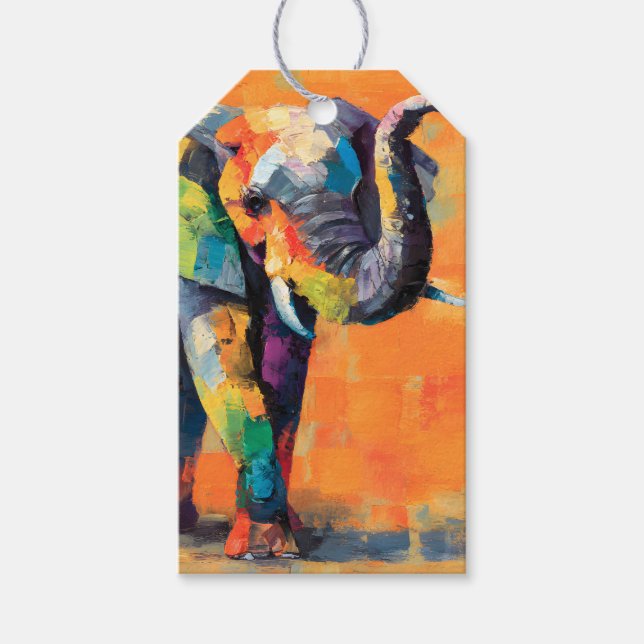 Etiqueta Para Presente Abstrato Happy Rainbow Elephant (Frente)
