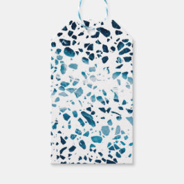 Etiqueta Para Presente Abstrato Terrazzo Mosaico Marinho e padrão azul cl