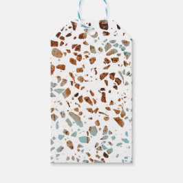 Etiqueta Para Presente Abstrato Terrazzo Mosaico Rust Brown & Blue Padrão
