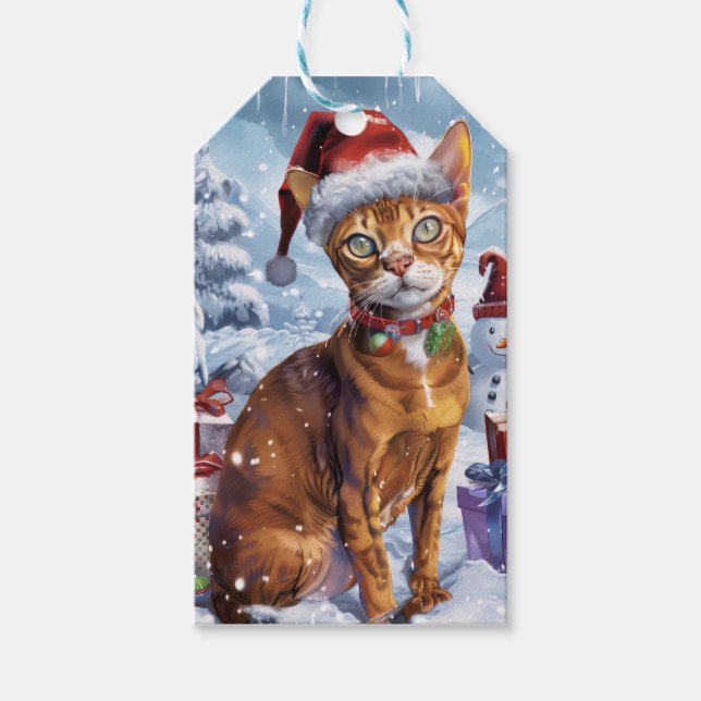 Etiqueta Para Presente Abyssinian Cat Winter Wonderland Natal Joy (Frente)