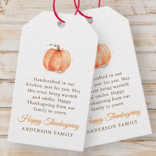 Etiqueta Para Presente Ação de Graças do Autumn Pumpkin, Modern Watercolo