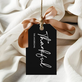 Etiqueta Para Presente Ação de Graças Minimalista Negro "Obrigado"