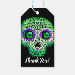 Etiqueta Para Presente Açúcar Verde e Roxo Caveira Preta Festa de Hallowe