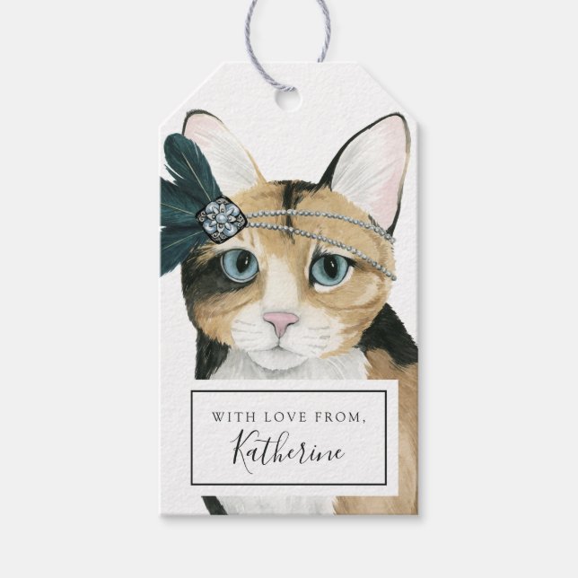 Etiqueta Para Presente Adicione seu nome | Downton Cat (Frente)