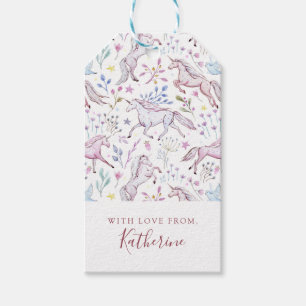 Etiqueta Para Presente Adicione seu nome Floral Watercolor Unicorn