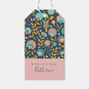 Etiqueta Para Presente Adicione seu nome Padrão de Flor de Arte Folclór