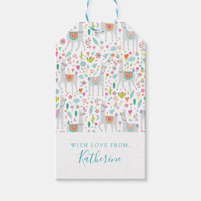 Etiqueta Para Presente Adicione seu nome | Padrão de Pastel Llama em Cute (Frente)