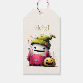 Etiqueta Para Presente Adorável Adesivo de Fantasma de Patchwork em Aquar