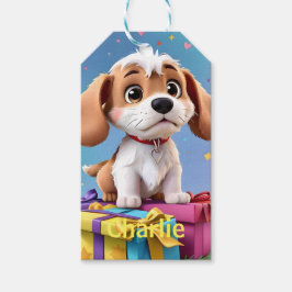 Etiqueta Para Presente Adorável cachorrinho marrom e branco com presentes