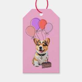 Etiqueta Para Presente Adorável Corgi Rosa Aniversário Personalizável