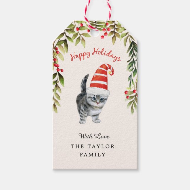 Etiqueta Para Presente Adorável Kitten Feliz Natal Amantes (Frente)
