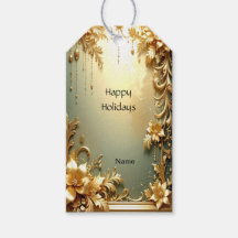 Adorno Floral Dourado Etiqueta de Presente de Féri