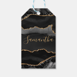 Etiqueta Para Presente Ágata Brilhante Falsa Preta e Dourada
