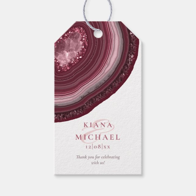 Etiqueta Para Presente Agate Geode Glitter Wedding Burgundy ID647 (Frente)